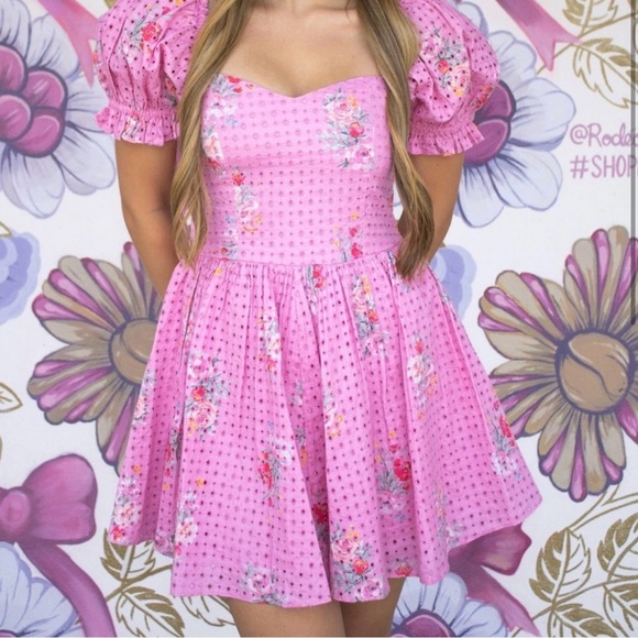 LoveShackFancy Pink Puff Sleeve Mini Dress - Picture 2 of 4